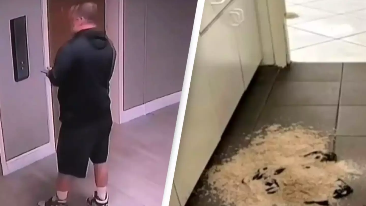 Security footage captures moment delivery driver leaves behind disgusting surprise after dropping off food