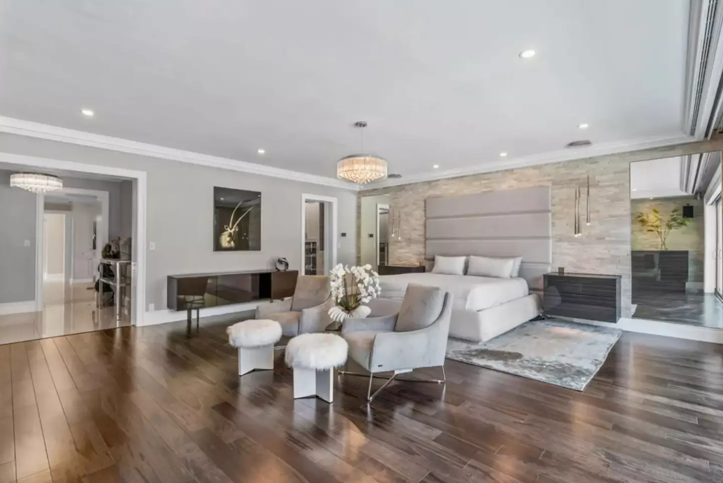 The main bedroom has three walk-in wardrobes.