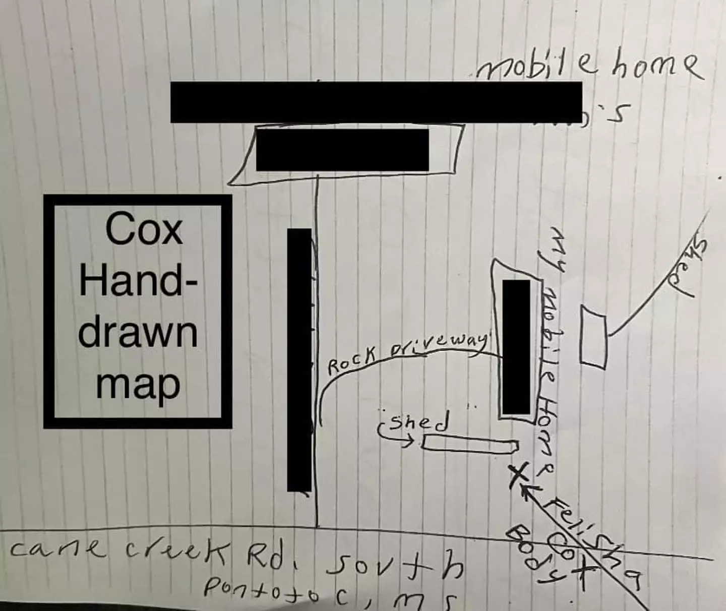 Cox drew a map to reveal the location of Felicia's body.