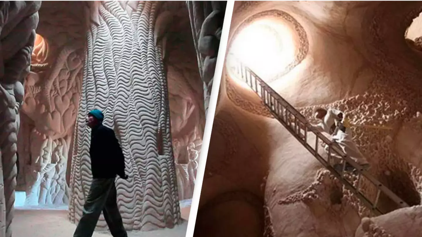 A man spent 25 years in the desert carving out sandstone caves and it's hard to believe what's inside