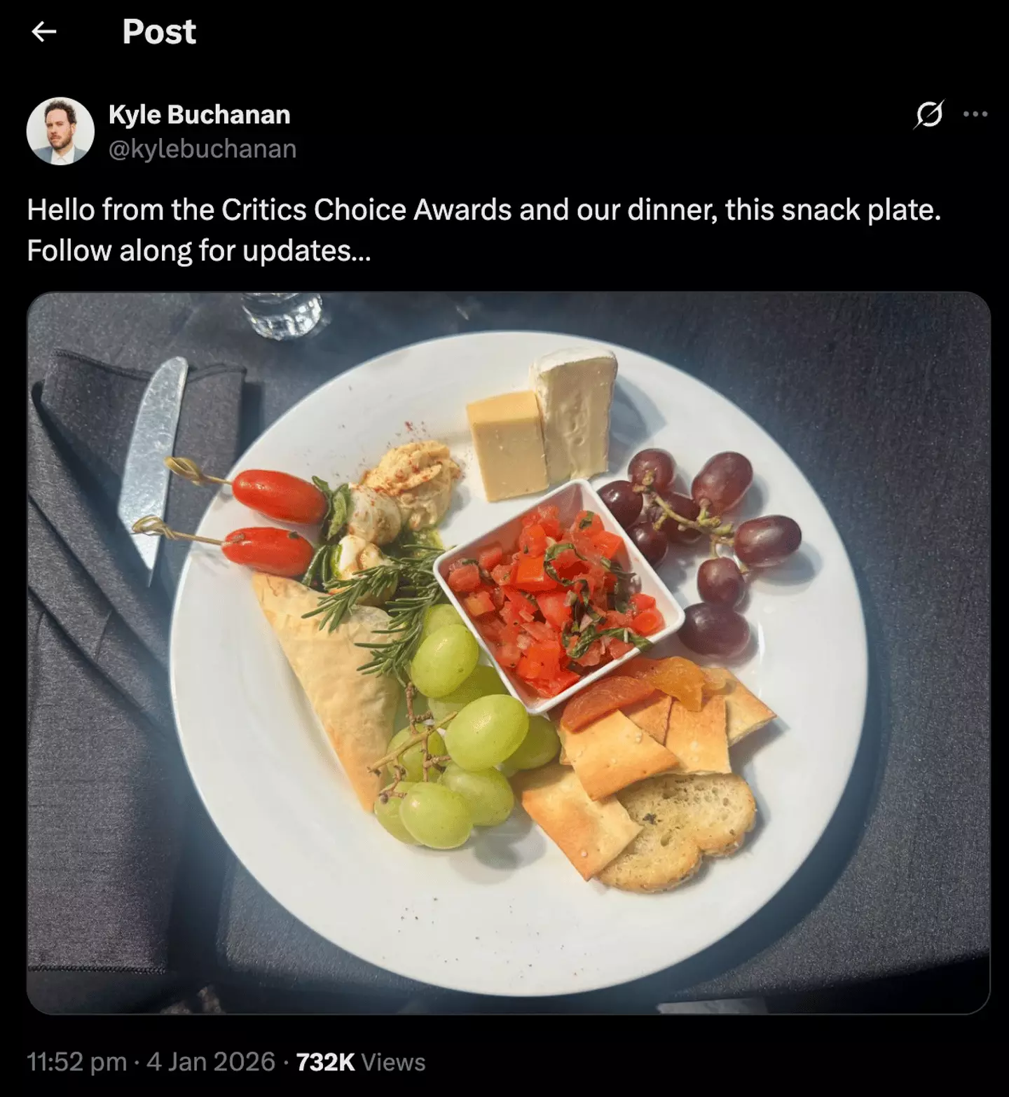 For a second year, celebrities have been left less than impressed by the meagre meal they've been served at the ceremony (X/kylebuchanan)