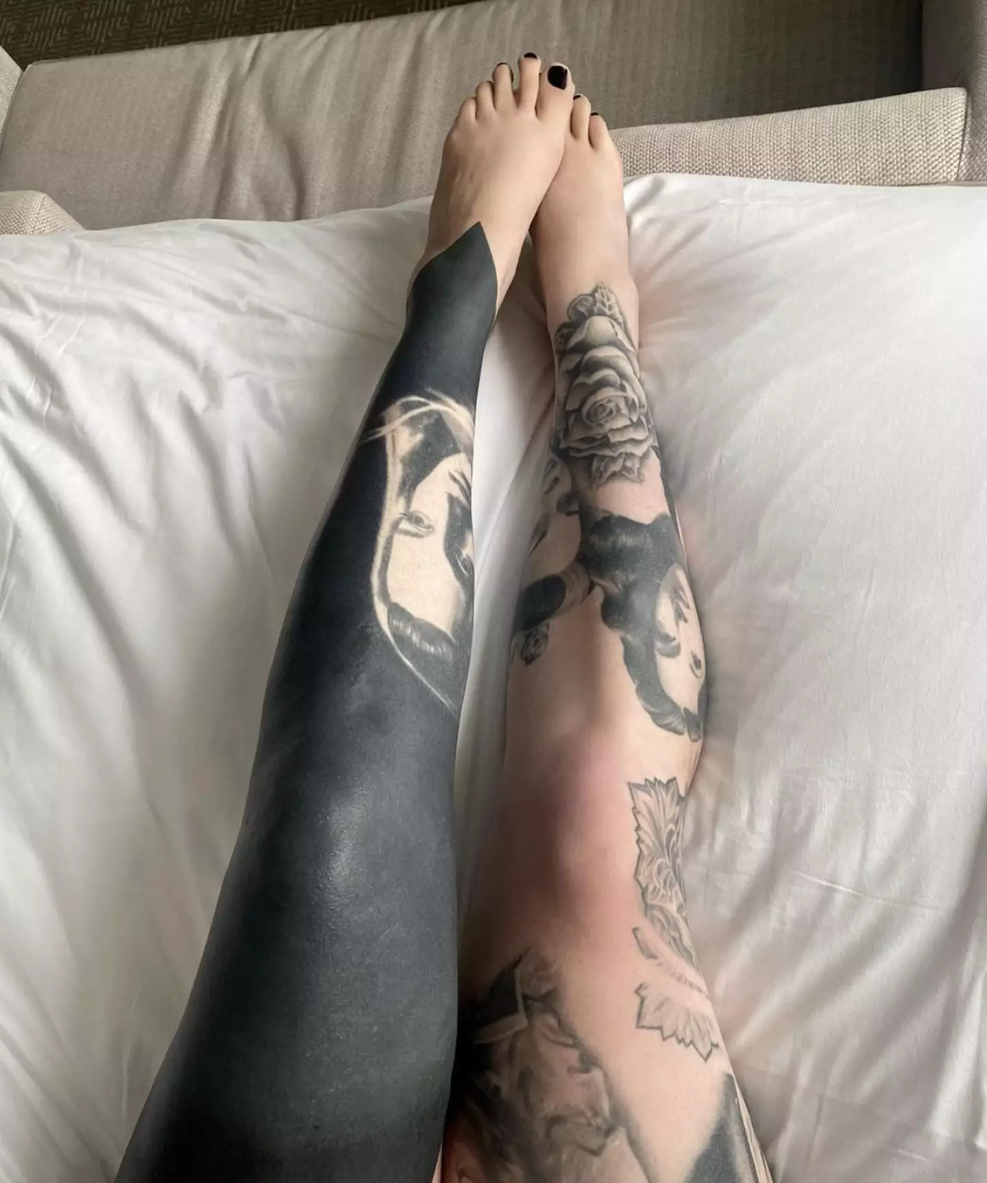 Kat Von D has started to cover up her tattoos with solid black.
