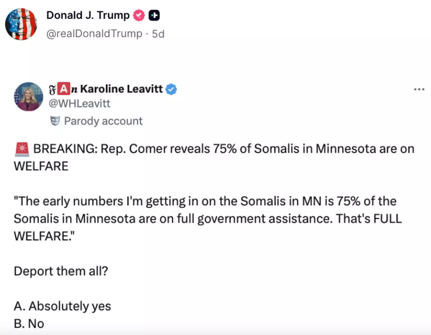 The post was shared on Christmas Day (Truth Social)