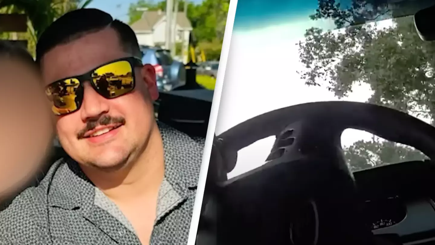Shocking moment police officer crashes car while watching porn and driving at the same time