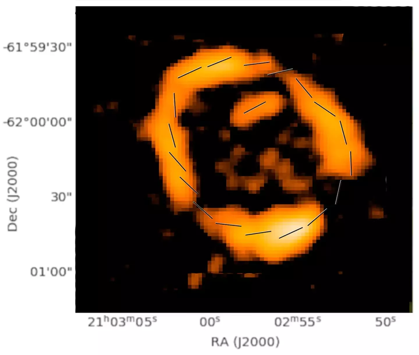 The lines depict the magnetic field, the ship of which suggests it was created by a shockwave.