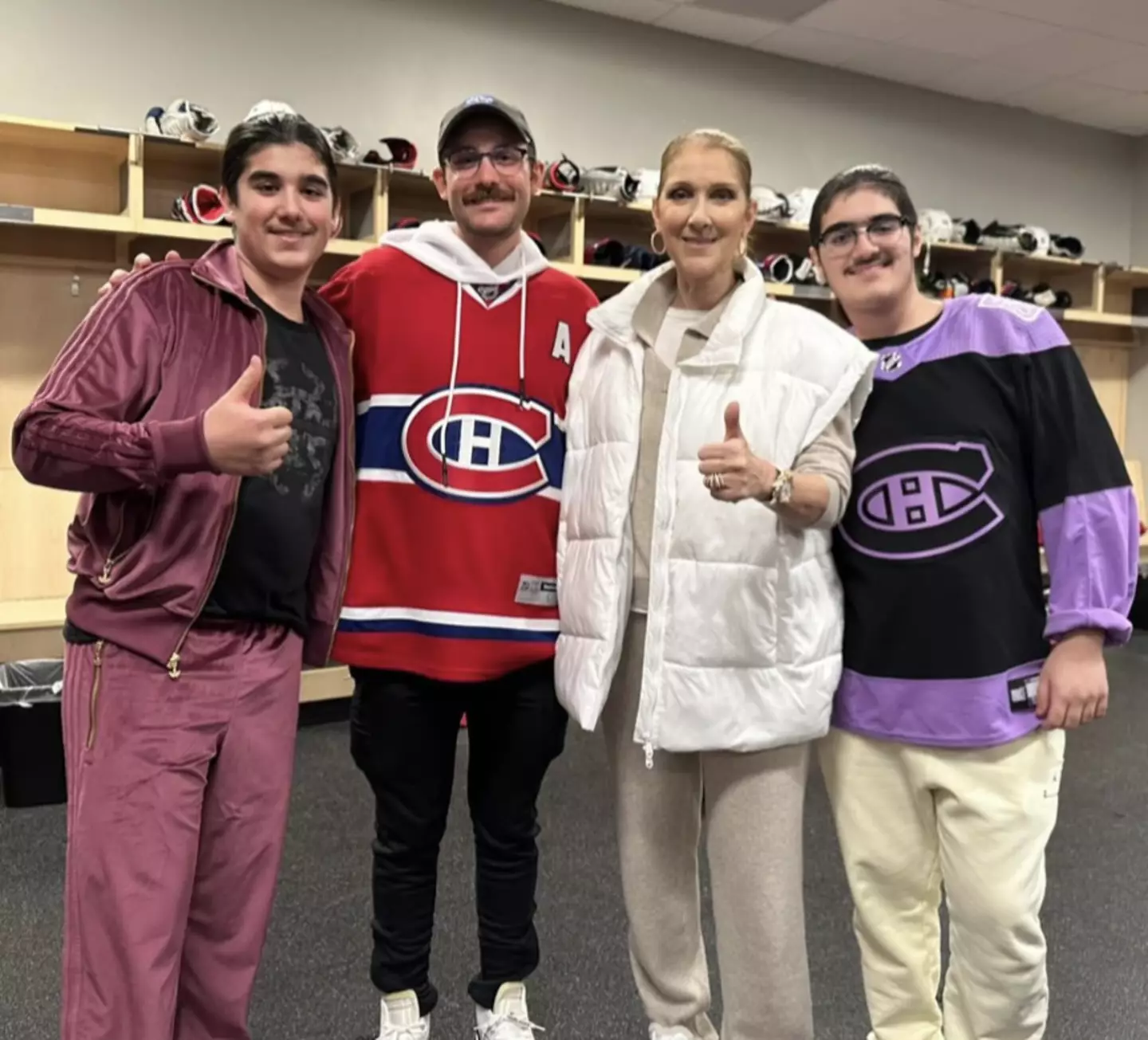 The singer made a rare public appearance at a Montreal hockey match.