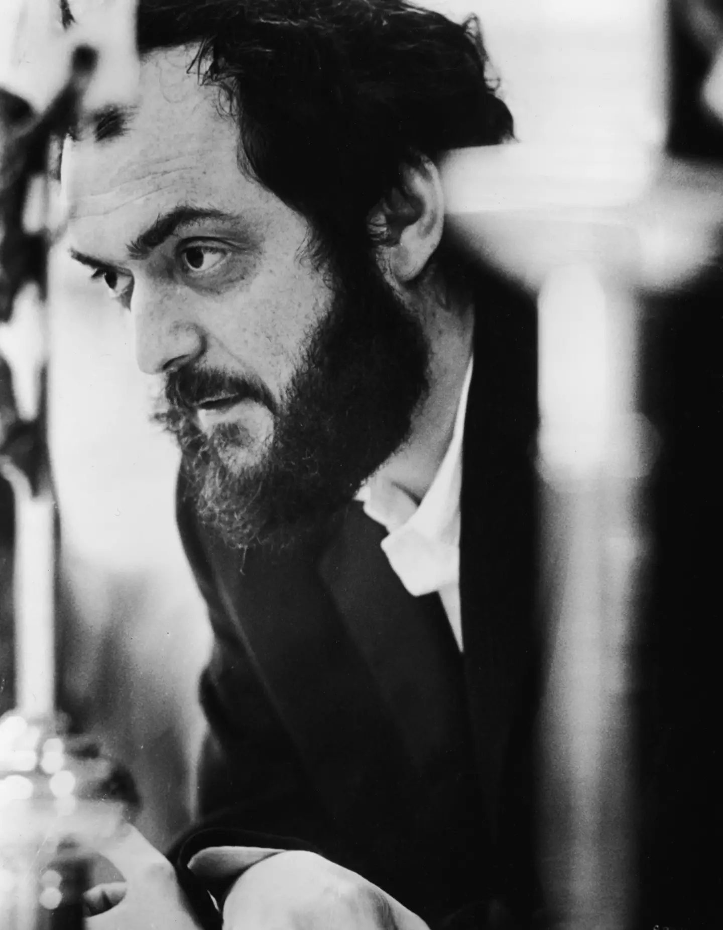 Stanley Kubrick on the set of A Clockwork Orange (1971).