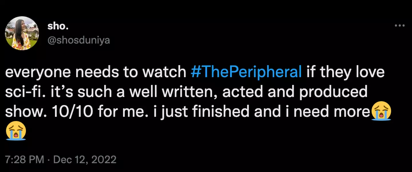 Viewers have flooded to Twitter to praise 'The Peripheral'.