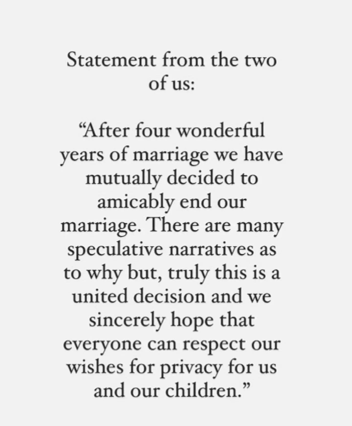 Jonas and Turner coordinated to write a joint statement, announcing their marriage was over.