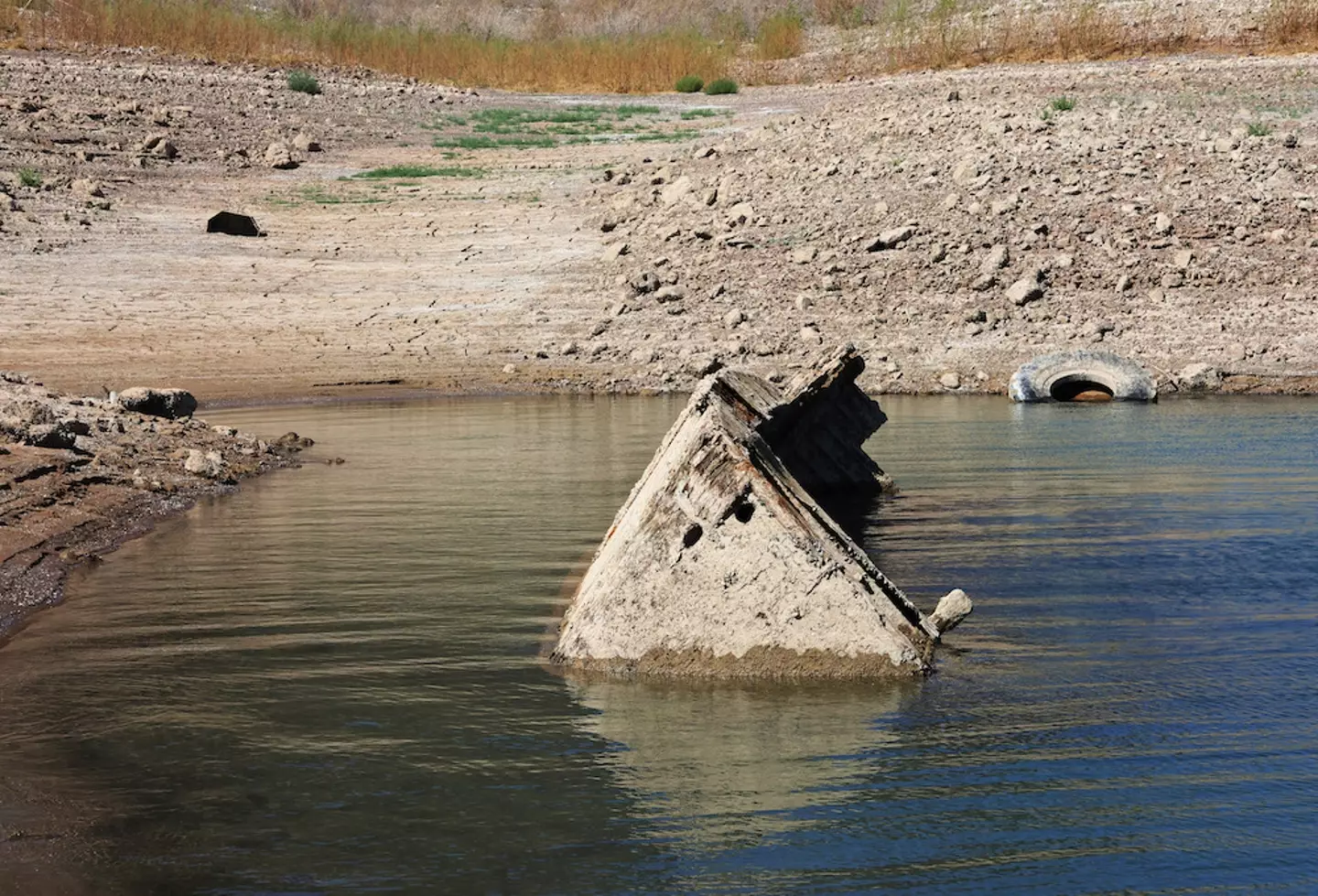 The landing craft is just one of many discoveries as the reservoir's water levels reach historic lows.