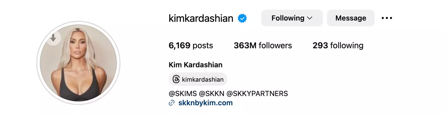 The SKIMS founder is reported to have lost 100,000 followers. (Instagram)