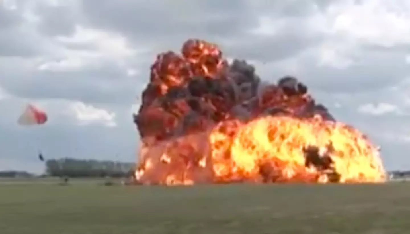 The plane exploded in a ball of flames after it hit the ground.