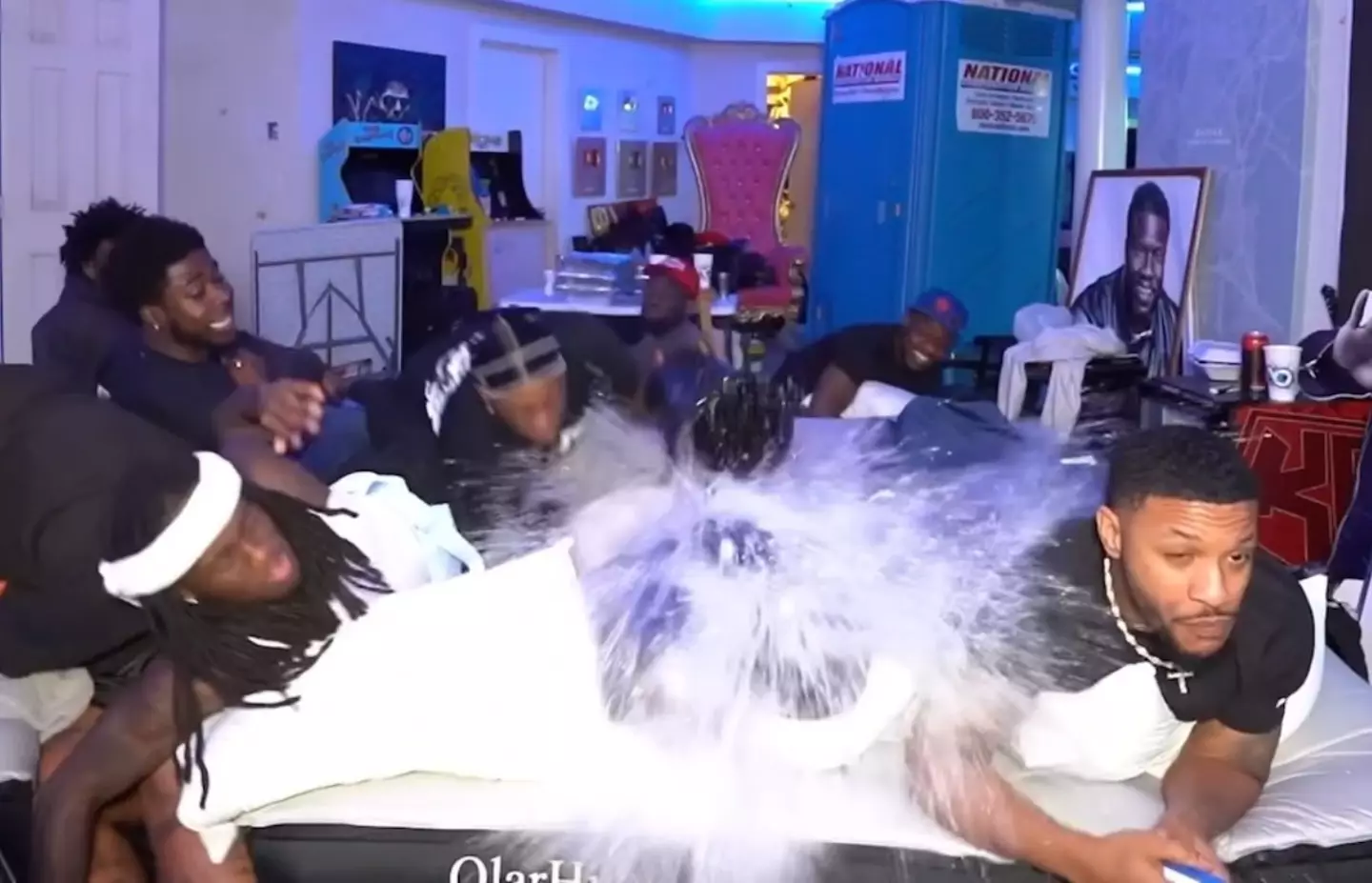 After the actor fell asleep, he was in for a serious soaking. (Twitch/Kai Cenat)