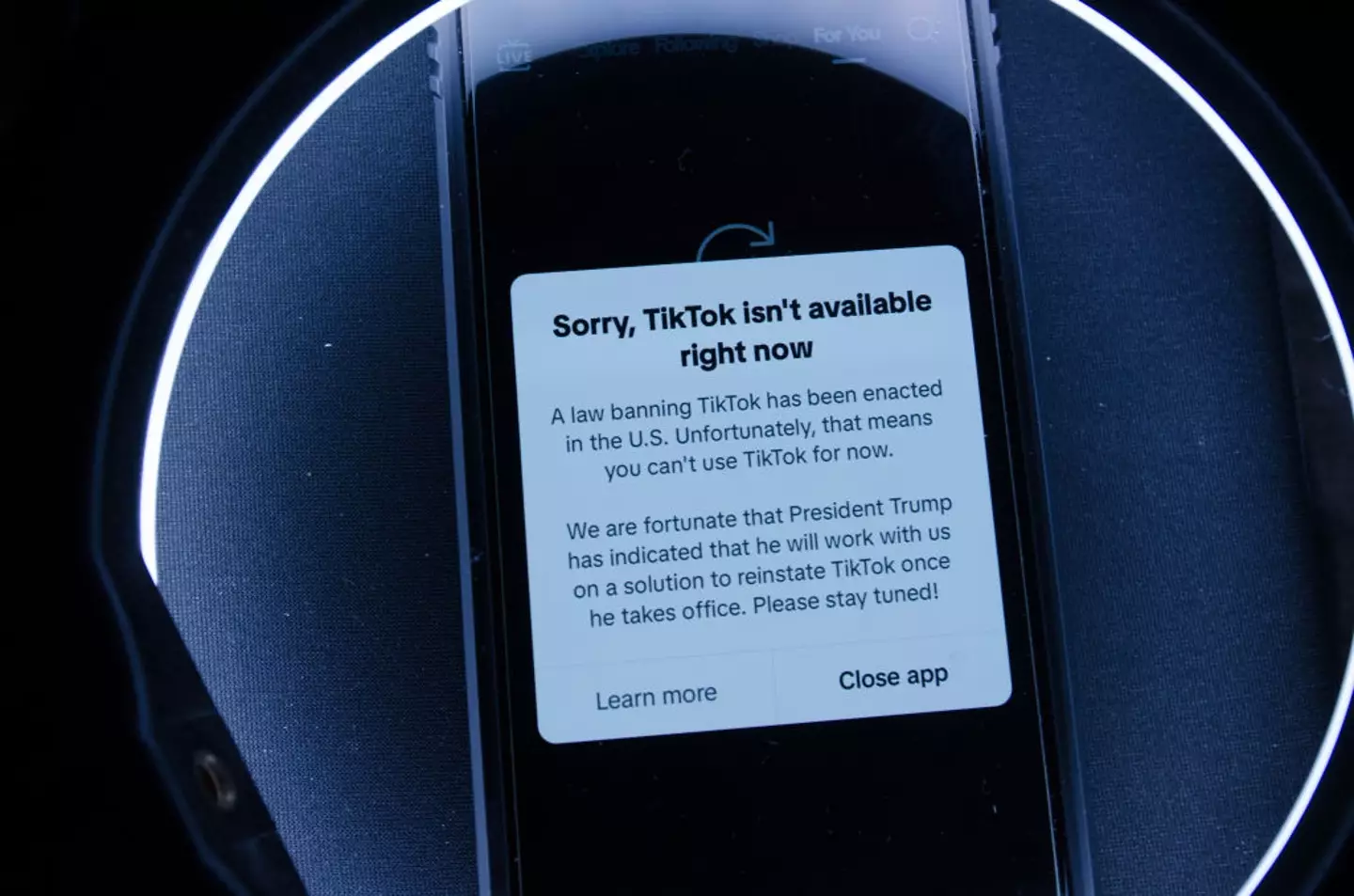 TikTok says the app isn't available to US users 'for now' (Jacek Boczarski/Anadolu via Getty Images)