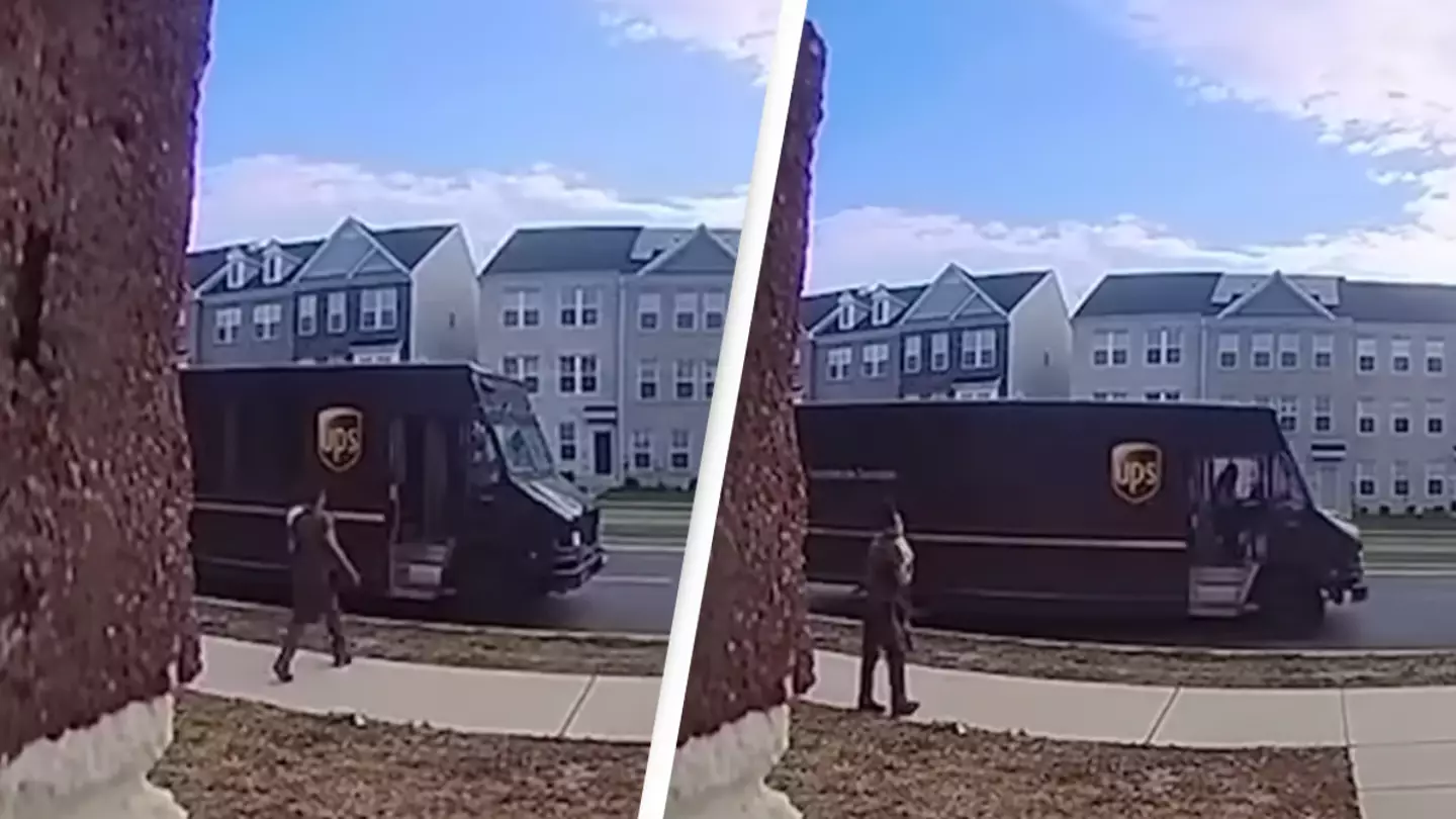Terrifying footage captures moment UPS driver is carjacked at gunpoint while making delivery