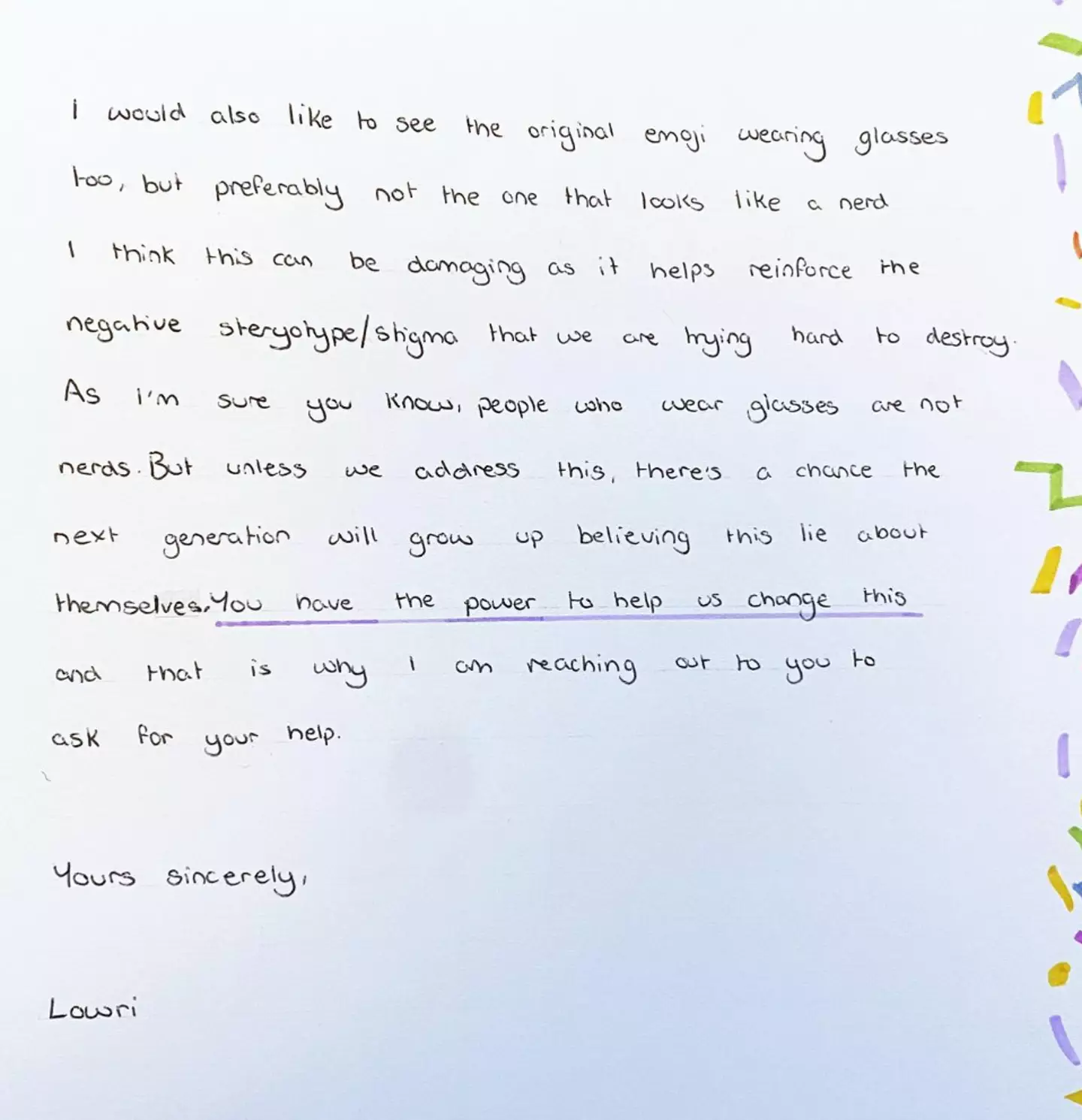 Lowri tagged Apple, Facebook and Google in her social media post of her letter.
