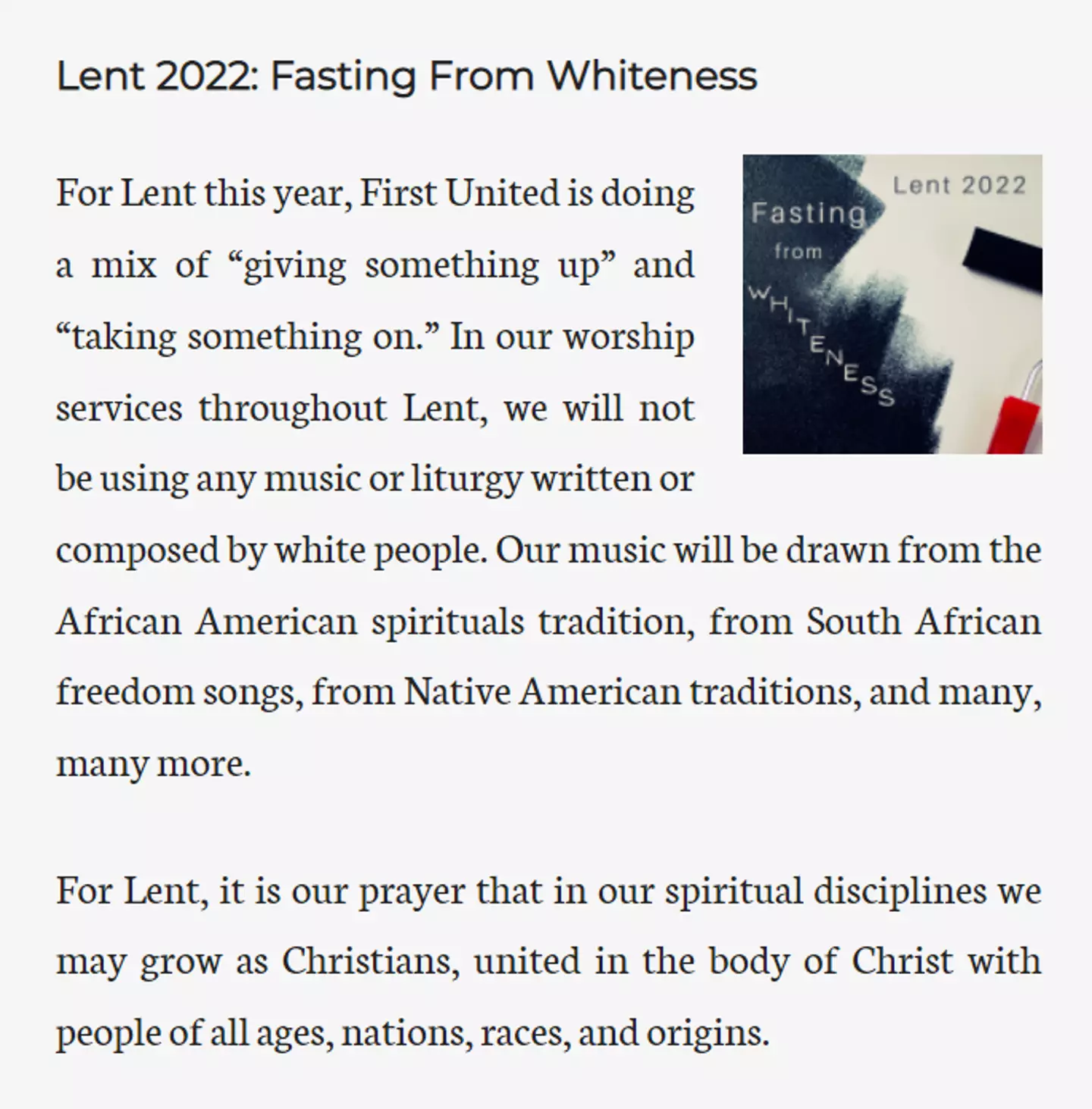 First United Church's blog post.