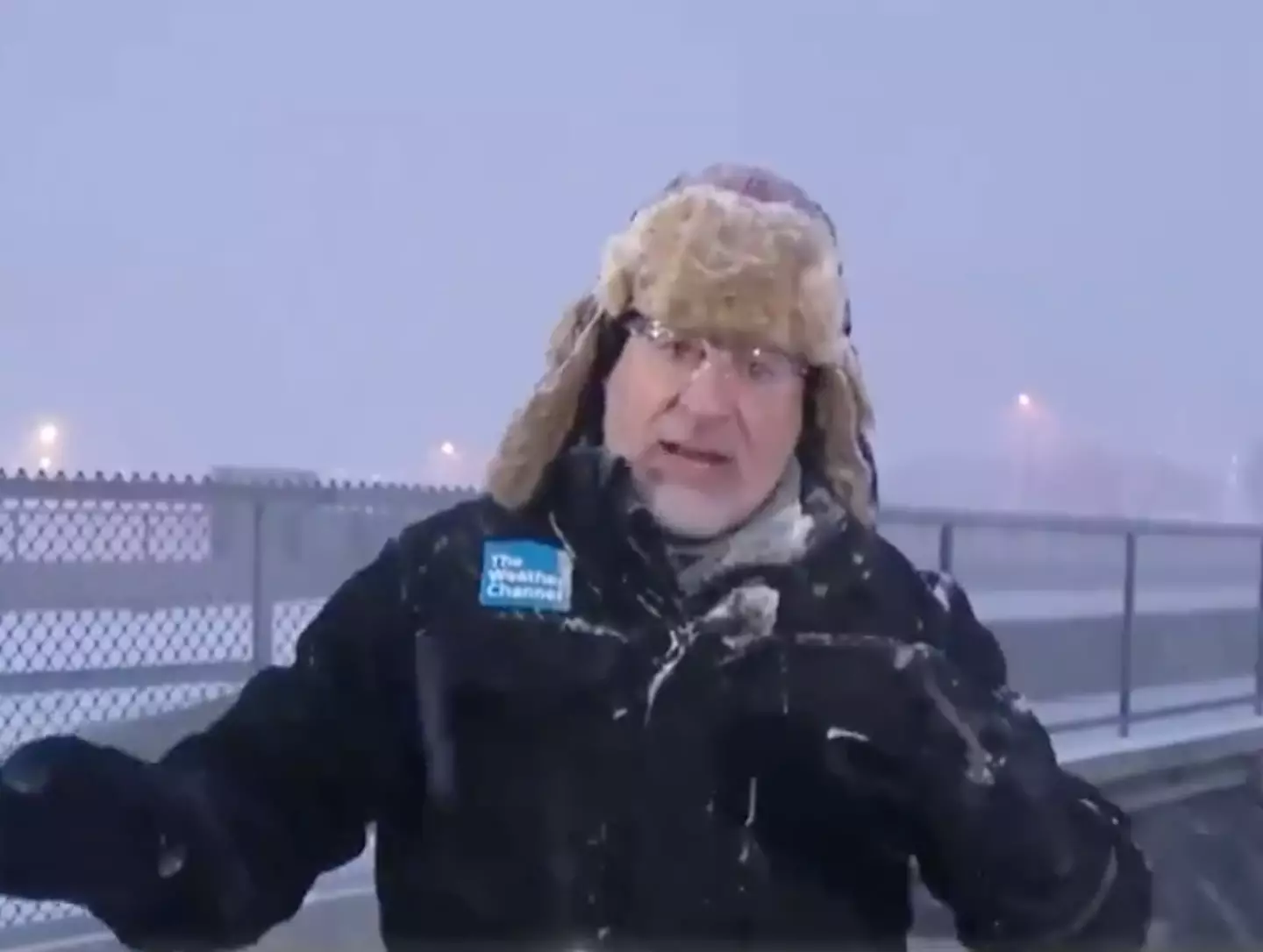 Meteorologist Cantore is excited as he reports from the middle of 'thundersnow' (The Weather Channel)
