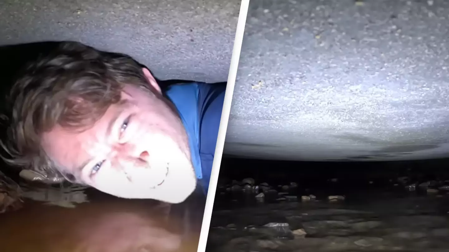 Heart-stopping footage of explorer almost getting stuck in a cave is making people anxious