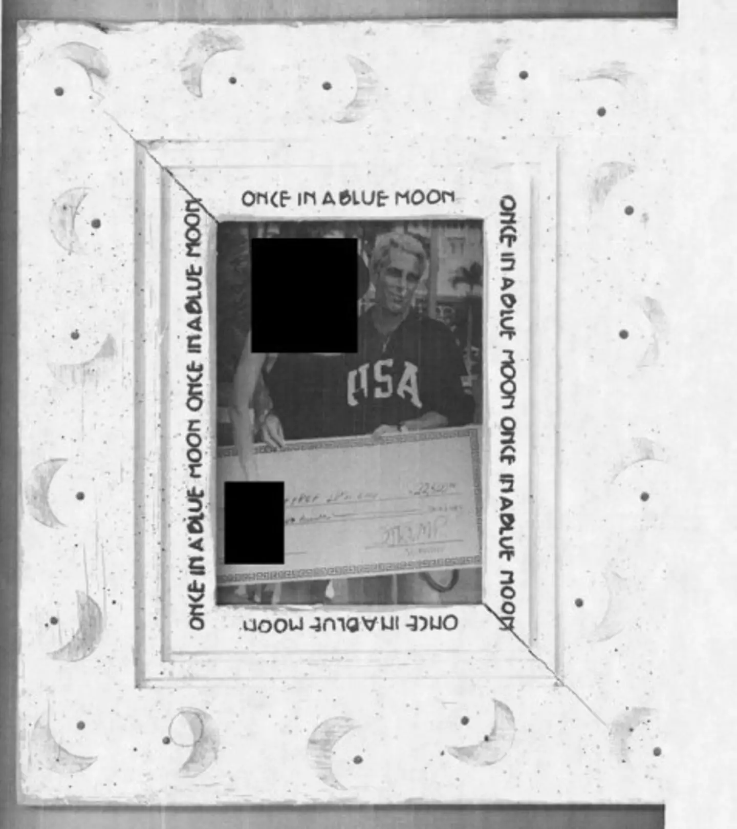 The first mention of Trump came when his signature appeared on a novelty check (Department of Justice)