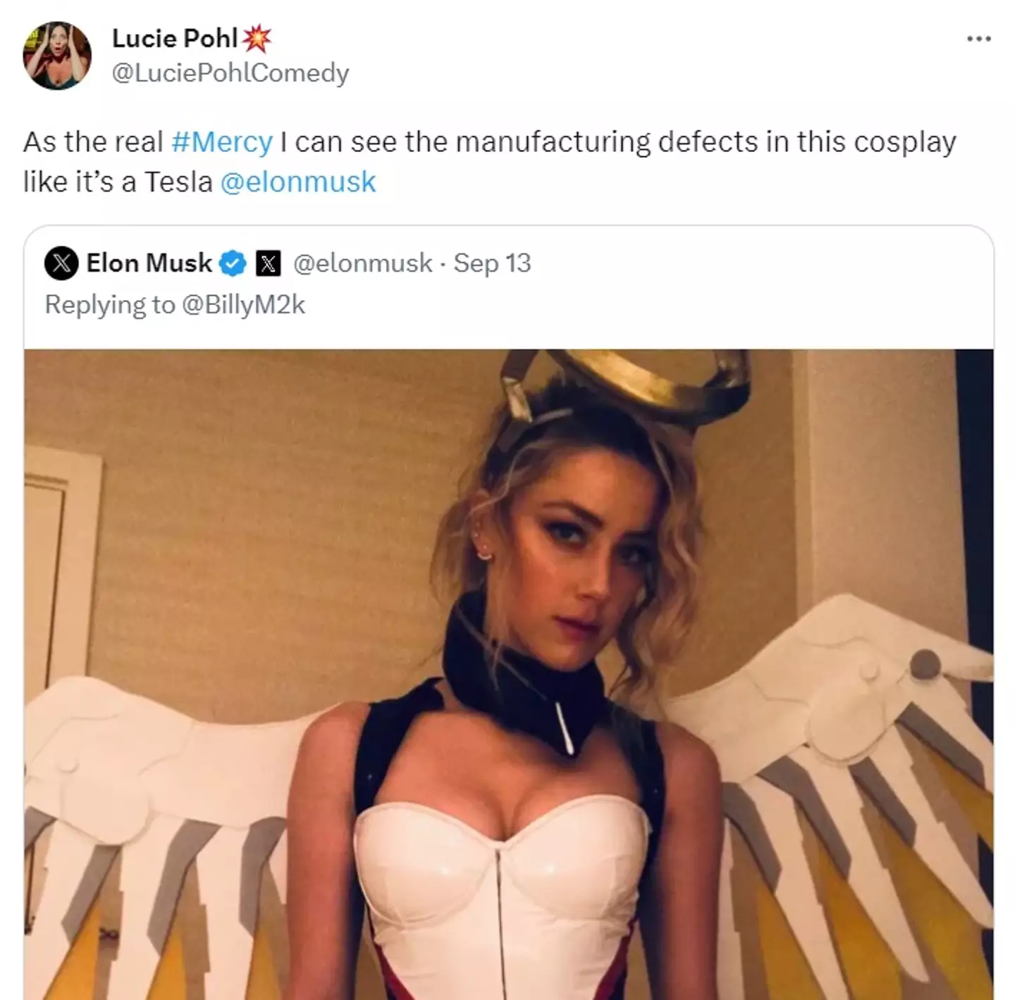 Mercy's voice actor had some shade for Elon Musk.