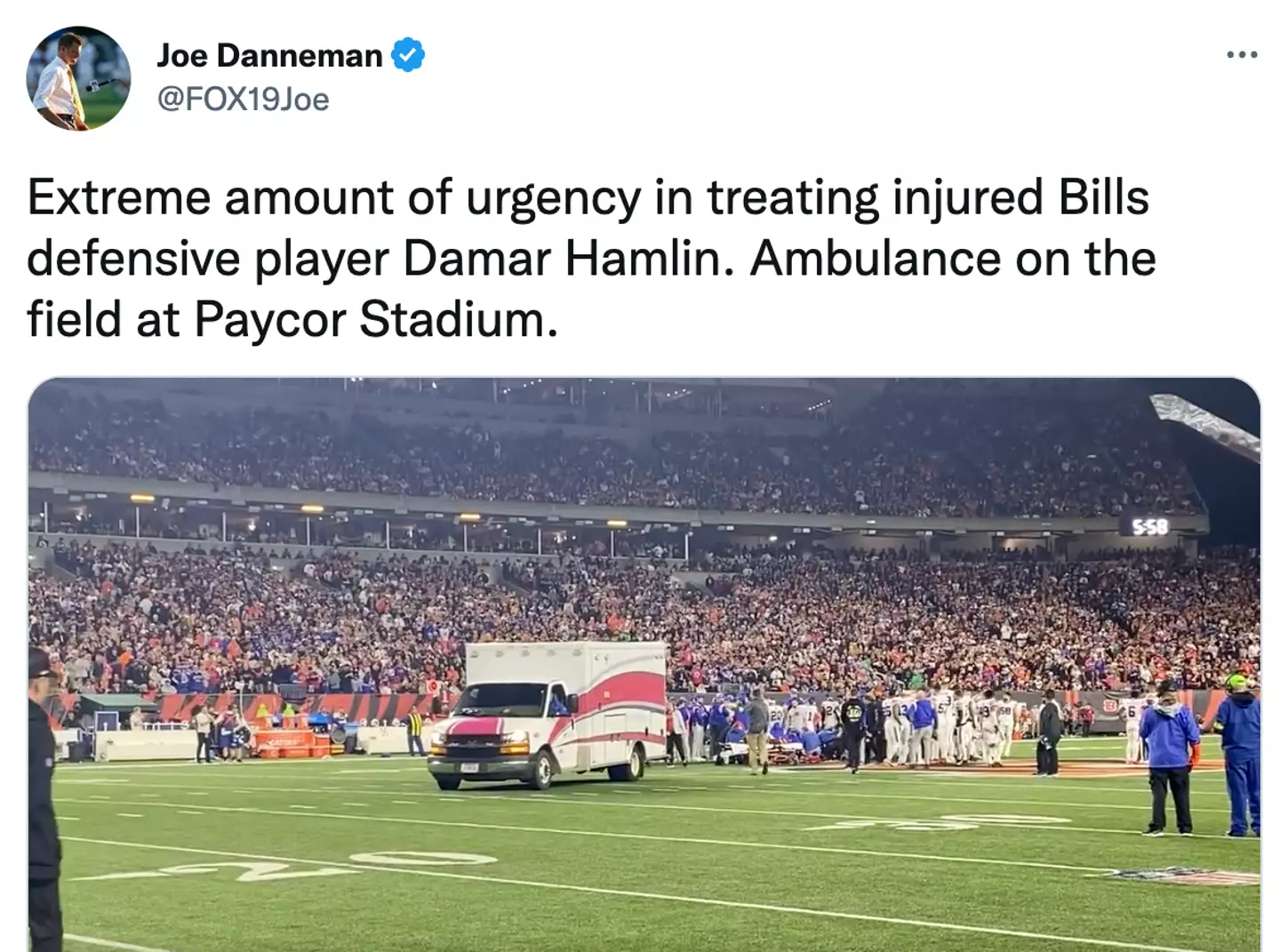 An ambulance was brought on to the field after Hamlin collapsed.