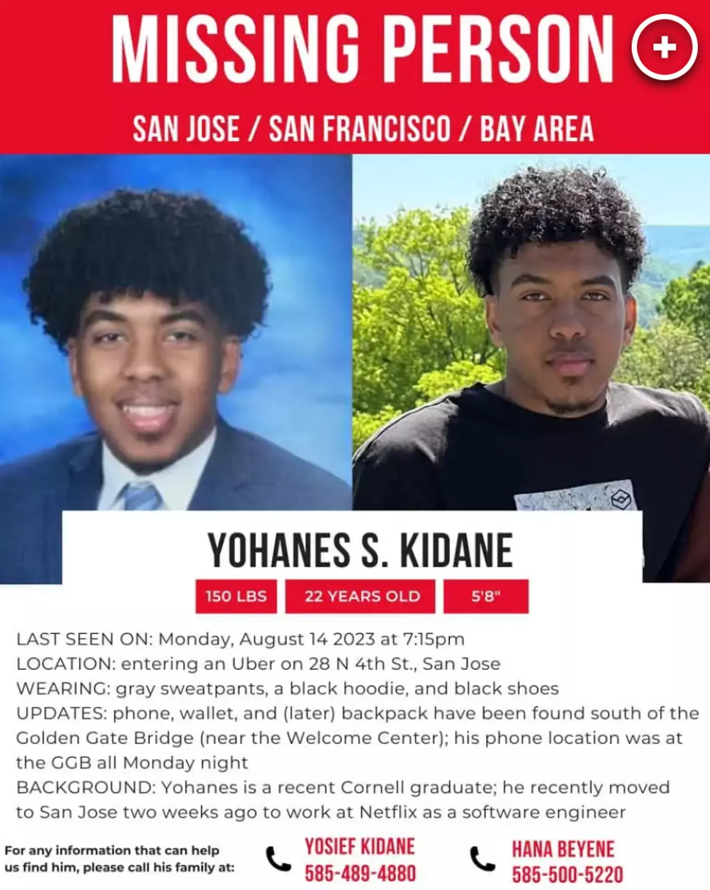 Yohanes Kidane's family have filed a missing person's report.