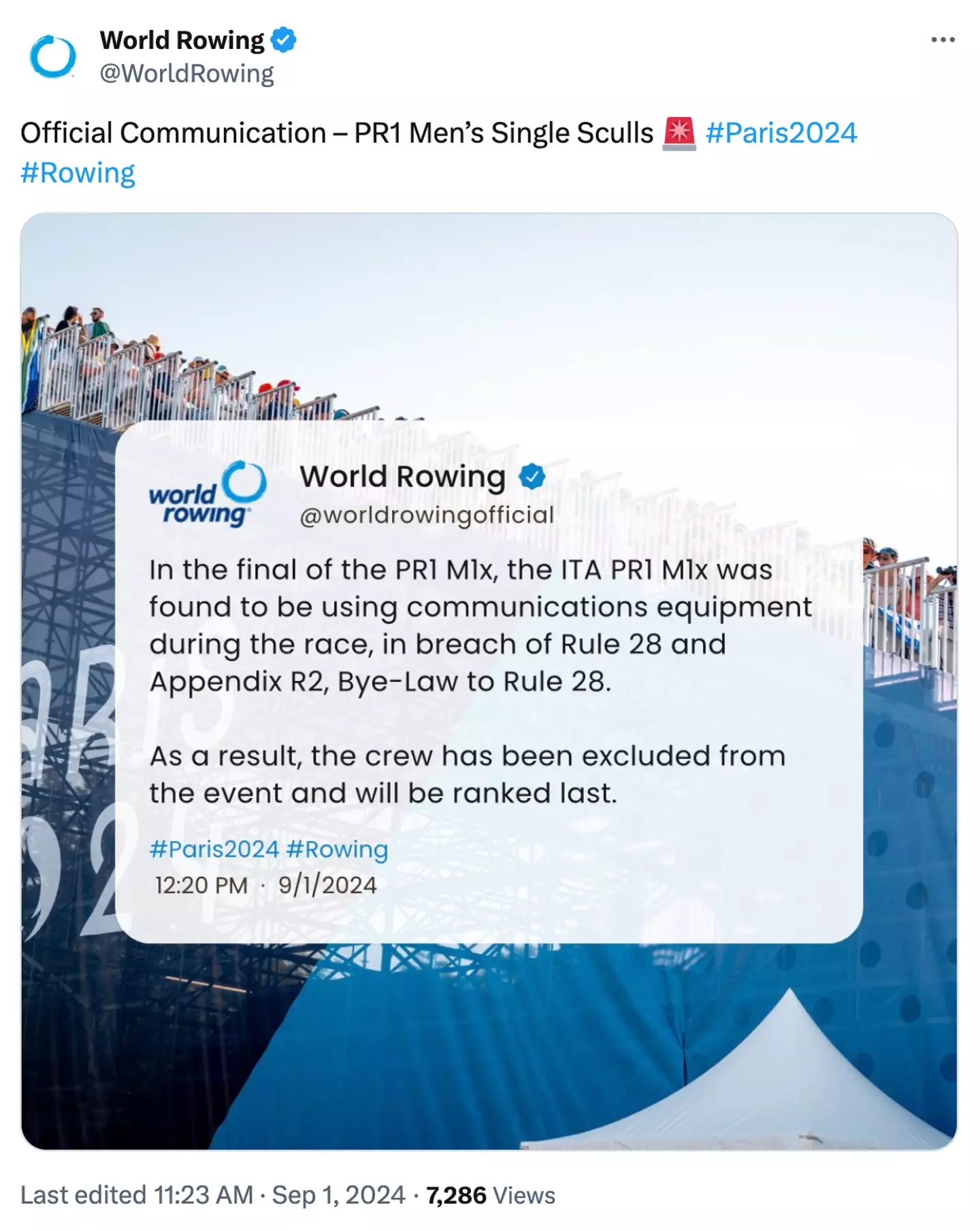 World Rowing announced the news on social media (Twitter/@WorldRowing)