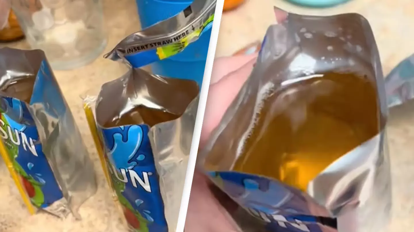 Mom grossed out after cutting open her kid's Capri Sun and seeing what's inside