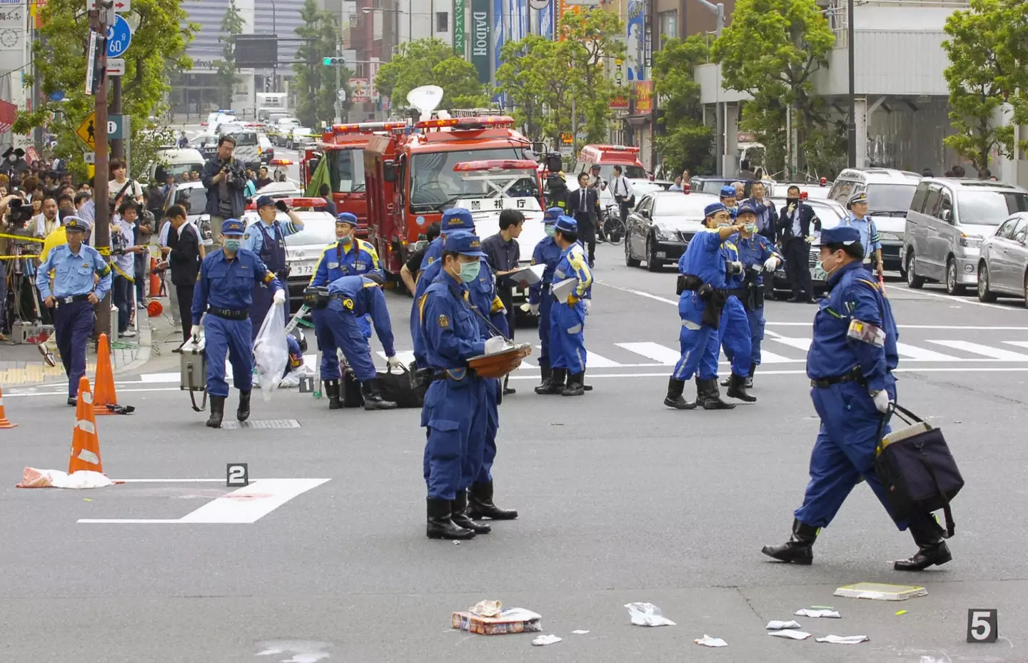 Police at the scene of Kato's crime in 2008.