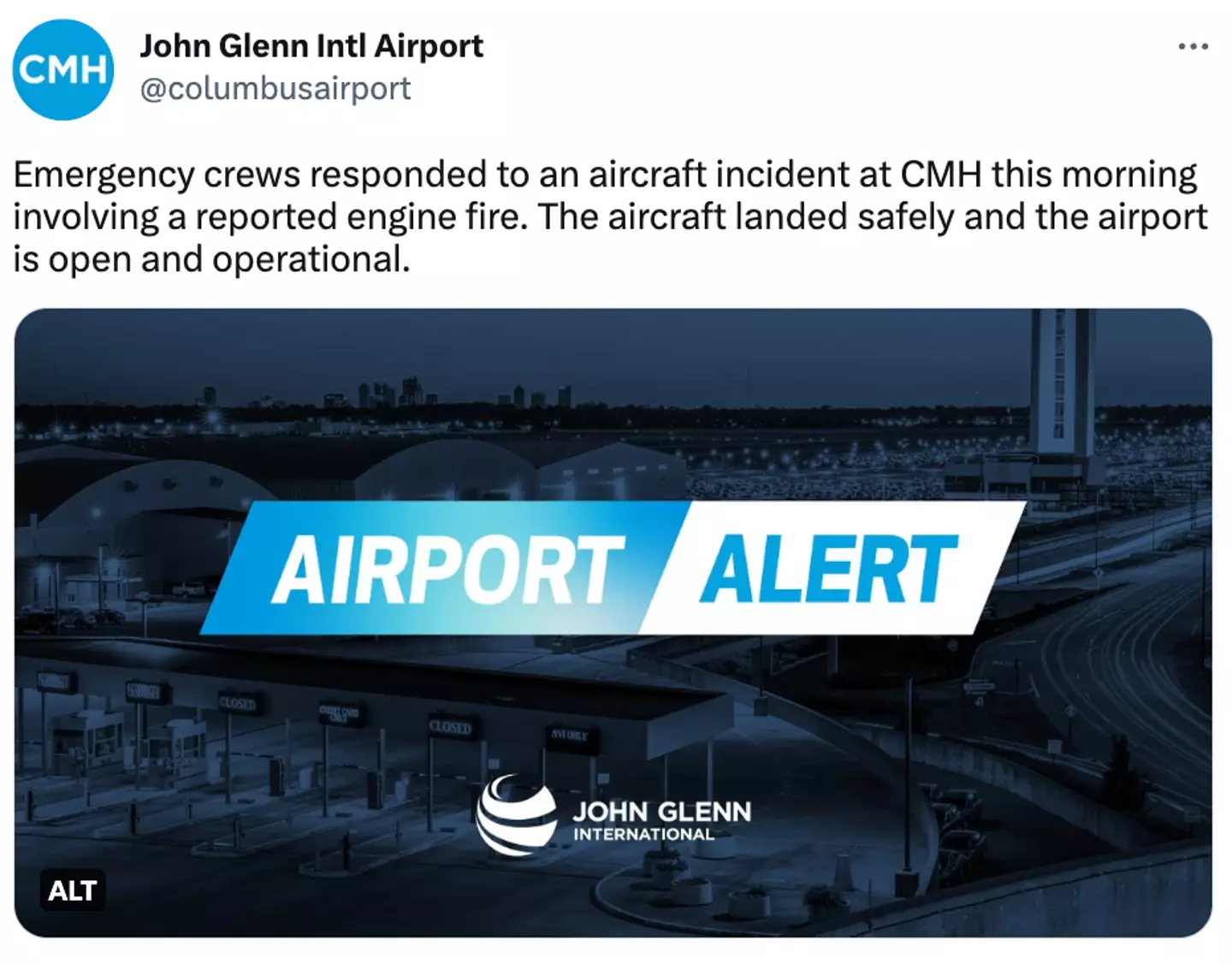 John Glenn Columbus International Airport released a statement on Twitter.