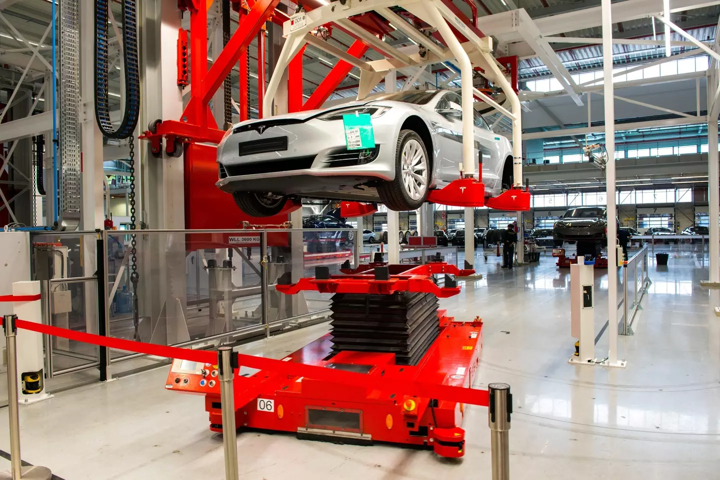 A Tesla car being made in the factory (Alamy)