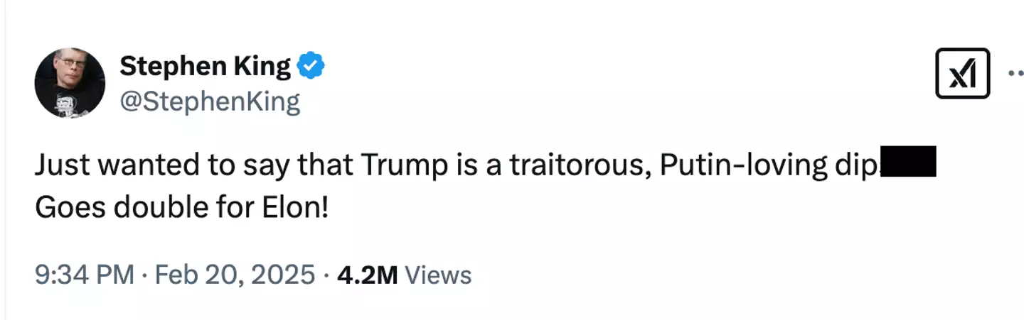 King didn't hold back on his return to Twitter (X/@stephenking)