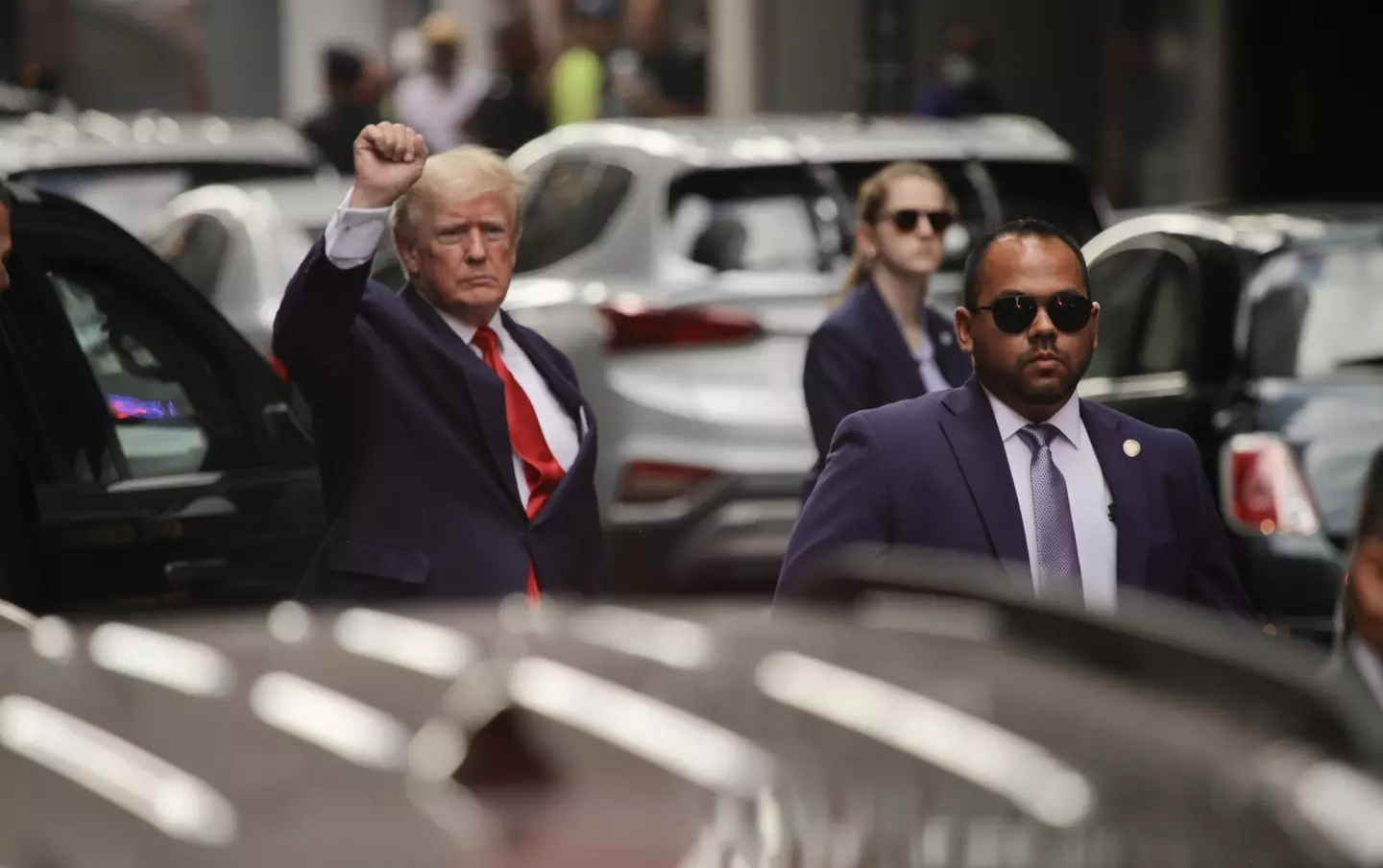 Trump in New York, where he has been staying after the raid on his Florida home.