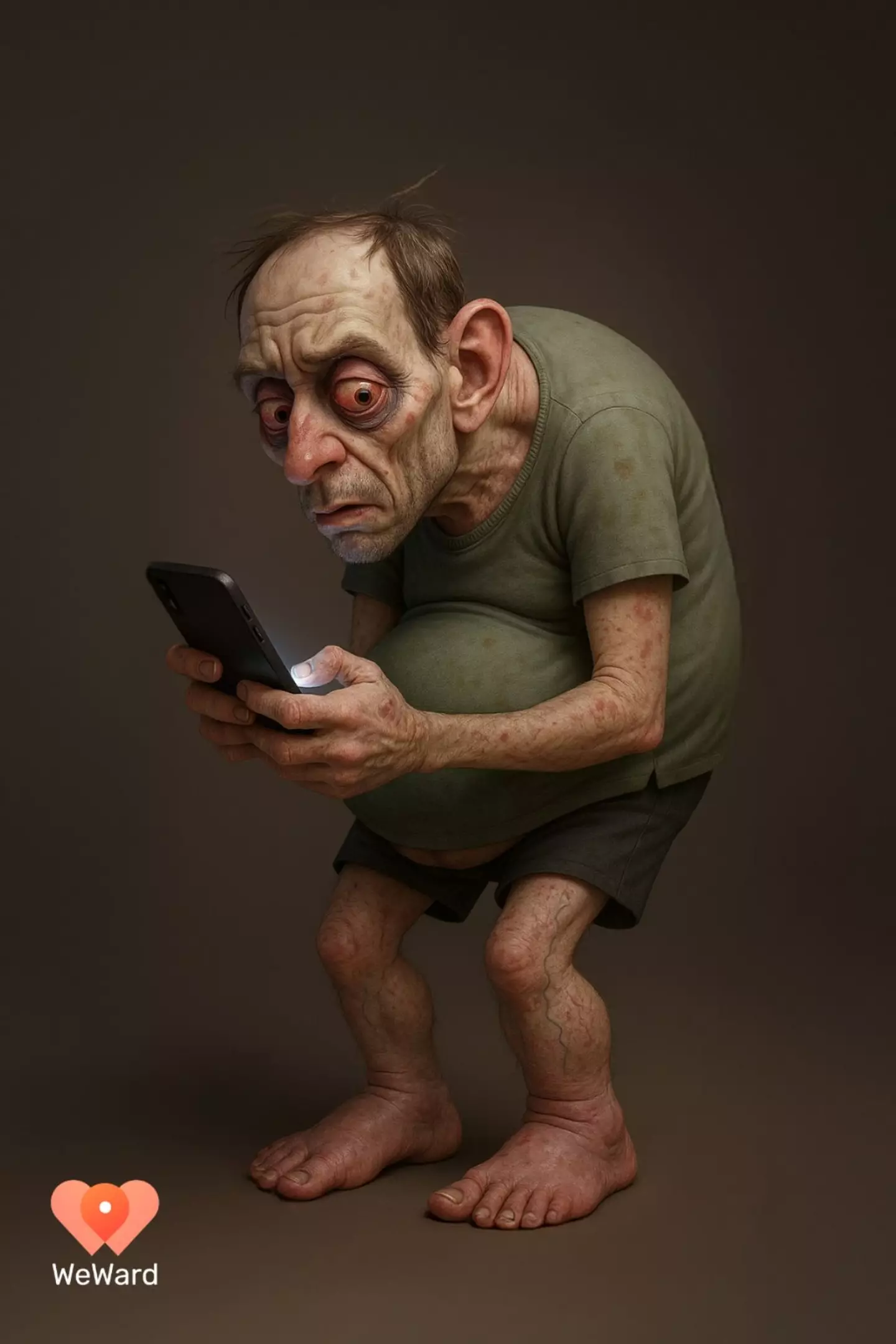 Sam is supposedly a citizen from 2050 who has spent too much time scrolling on his electronic devices (WeWard)