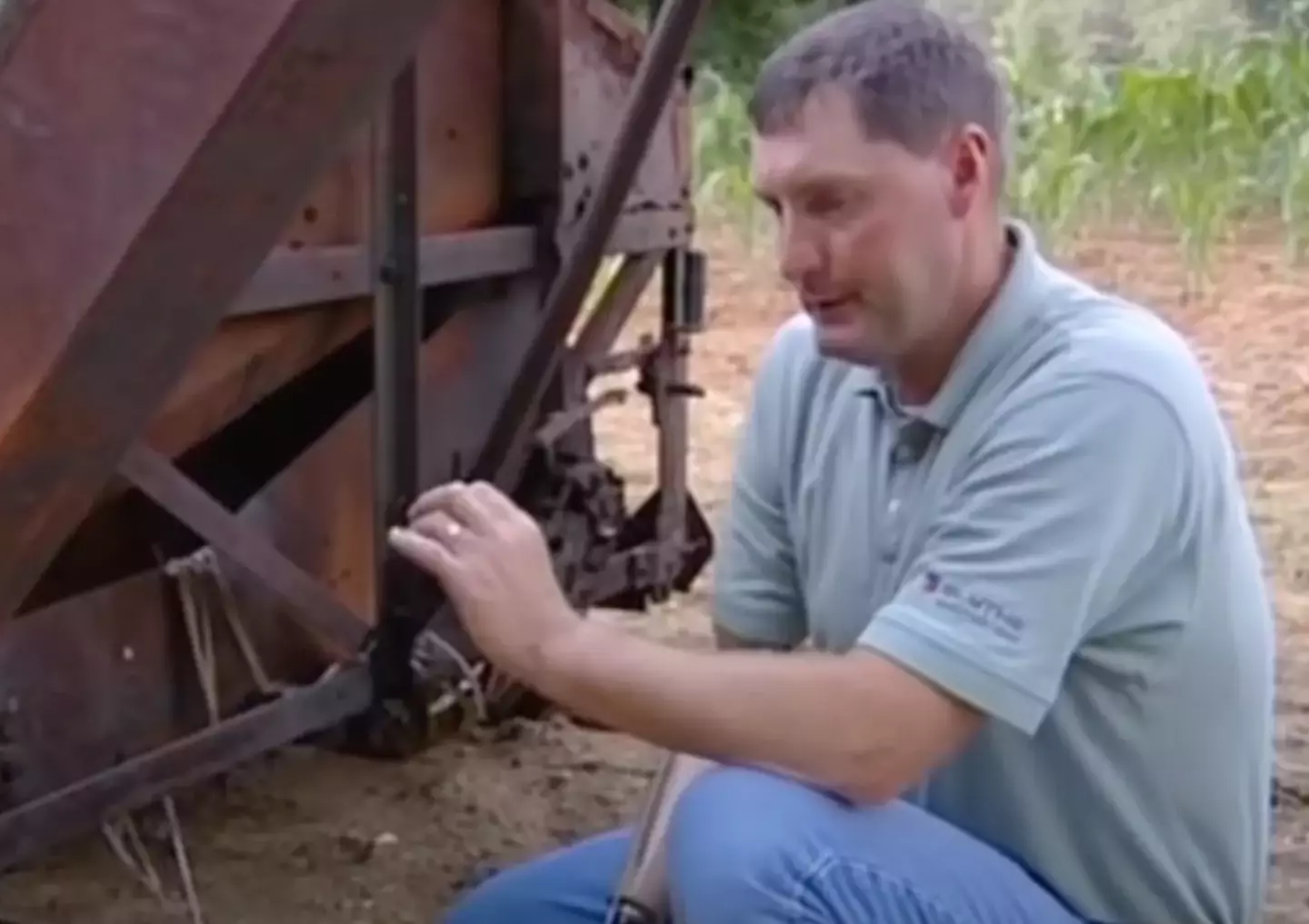 Sampson Parker had been trying to clear out his machine when he got stuck (BBC)
