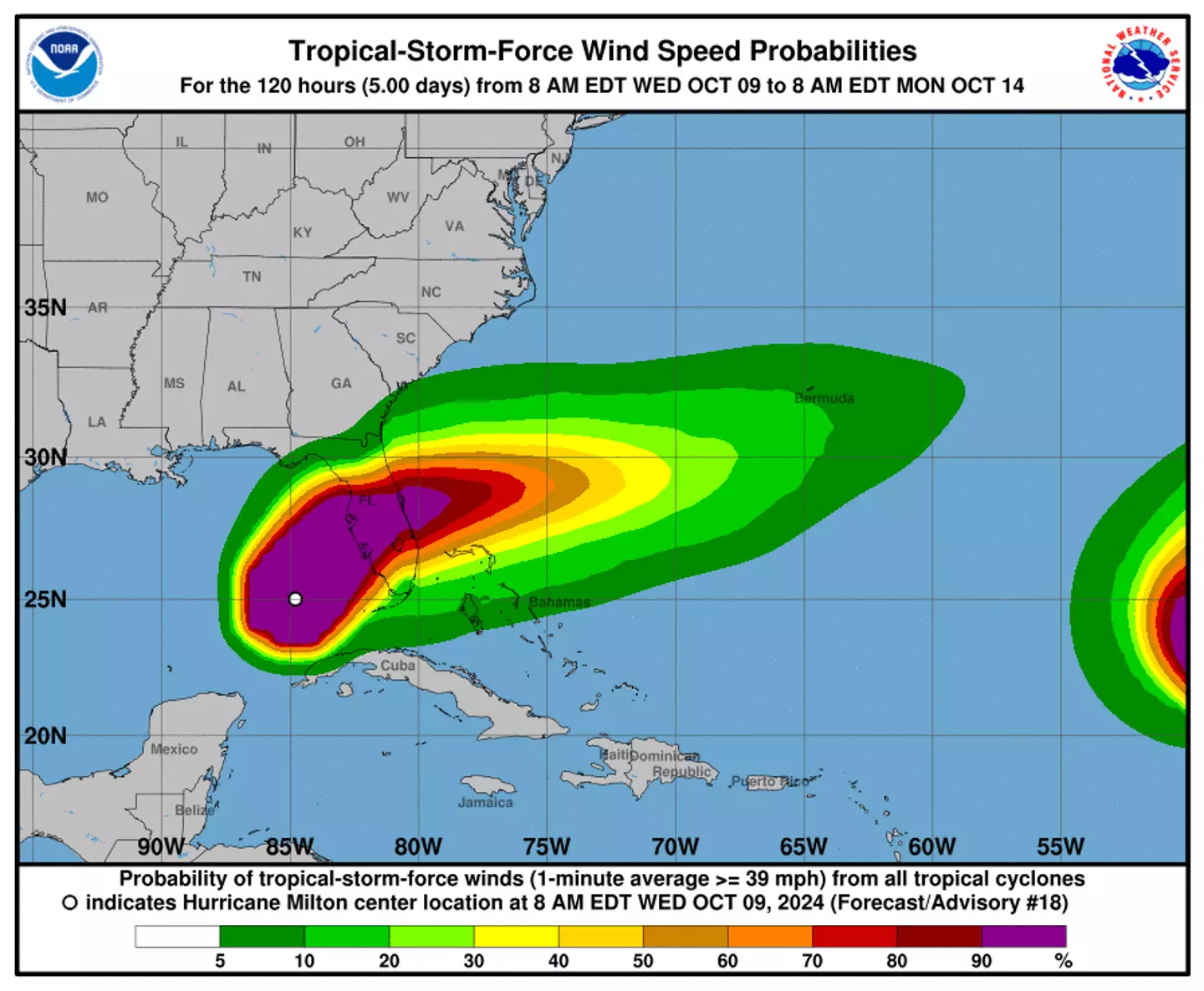 Map of Milton's wind forecast. (NHC/NOAA)