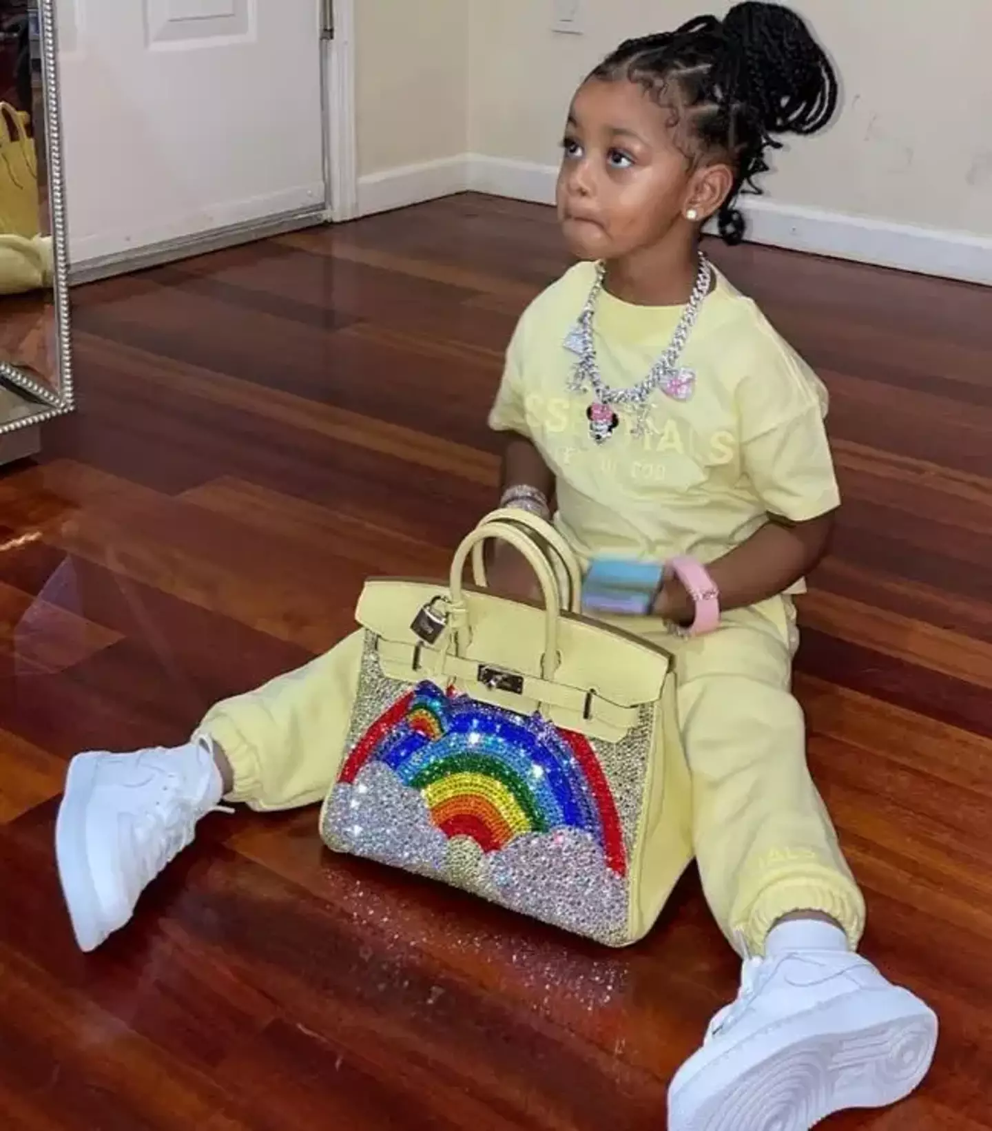 Cardi bought her daughter a $48,000 customised Hermès Birkin bag featuring a crystal rainbow for her 3rd birthday.