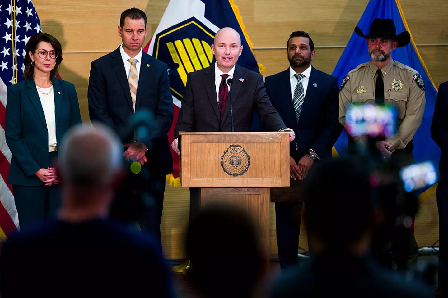 Officials shared the information about the messages on the casings at a press conference (Michael Ciaglo/Getty Images)