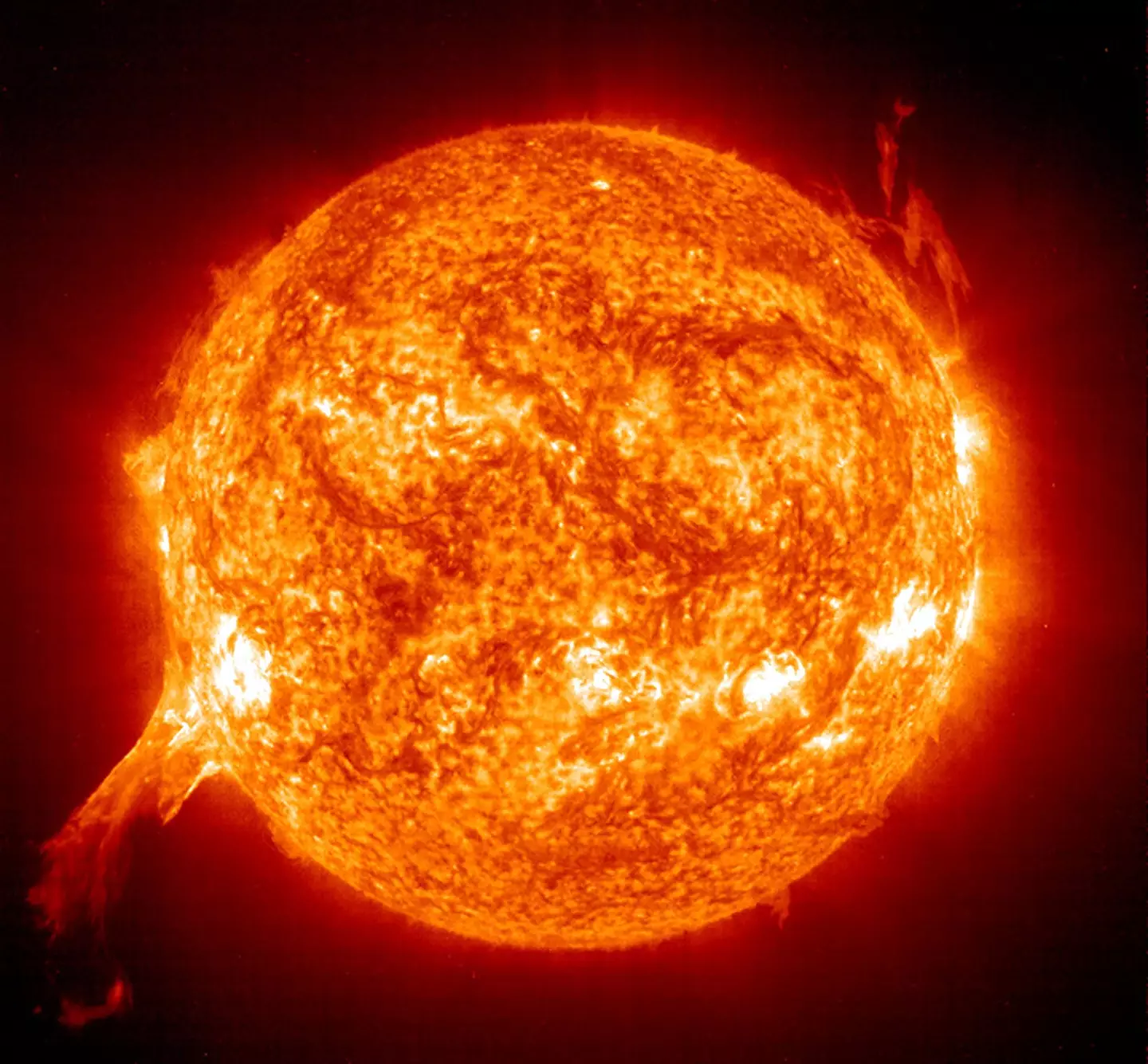 The sun goes through a phase known as a solar maximum where the surfaces begins to display dark spots.