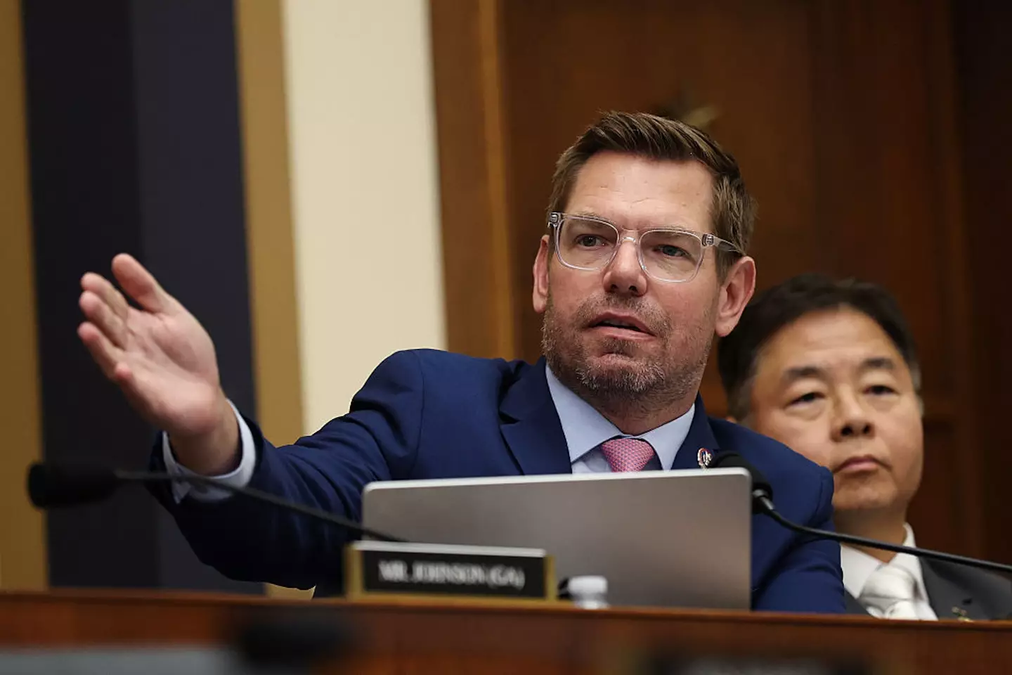 Democratic US Representative Eric Swalwell clashed with Kash Patel during the meeting (Win McNamee/Getty Images)