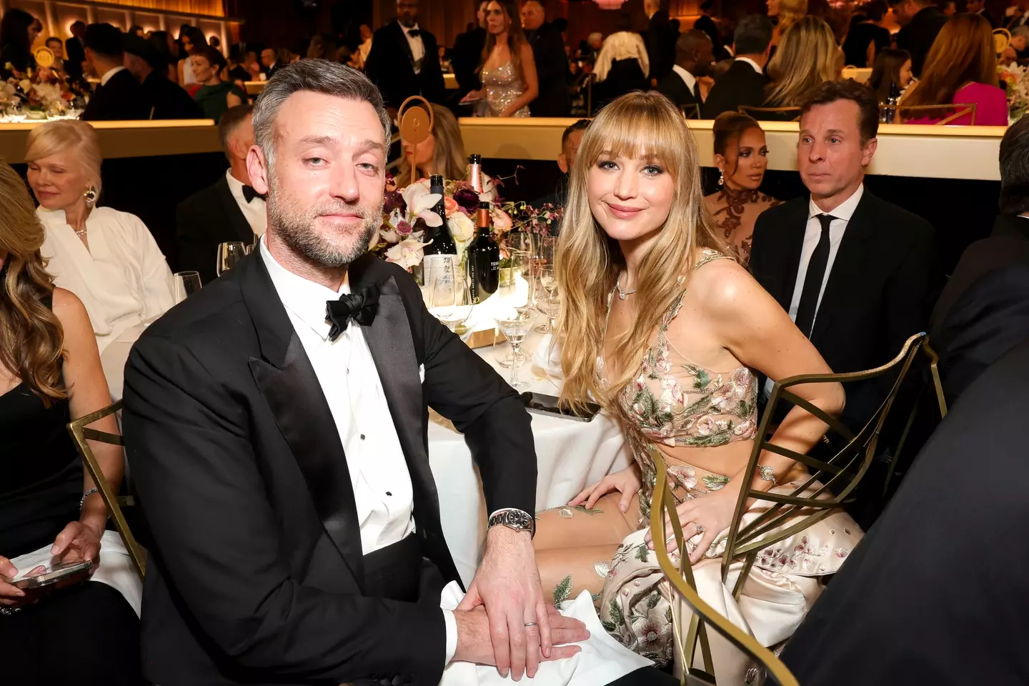 Jennifer Lawrence pictured with her husband at the Golden Globes (Stewart Cook/CBS via Getty Images)