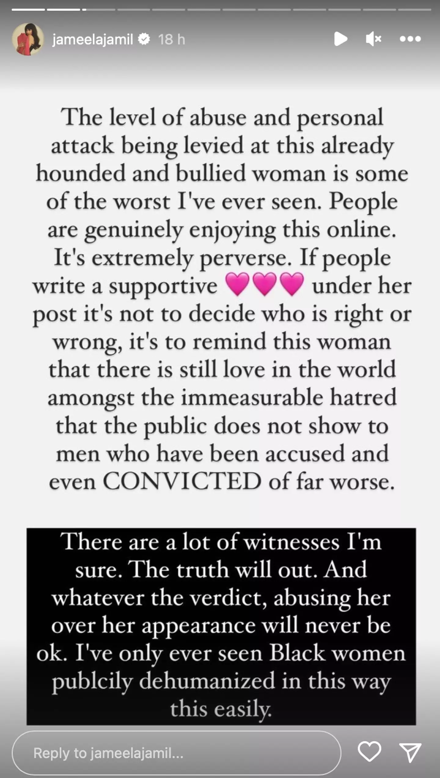 Jamil said it was wrong to body shame someone.