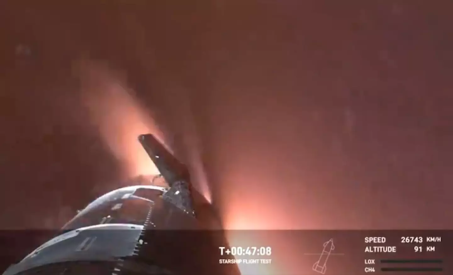 The video shows a hot plasma field around the rocket grow in an impressive display.