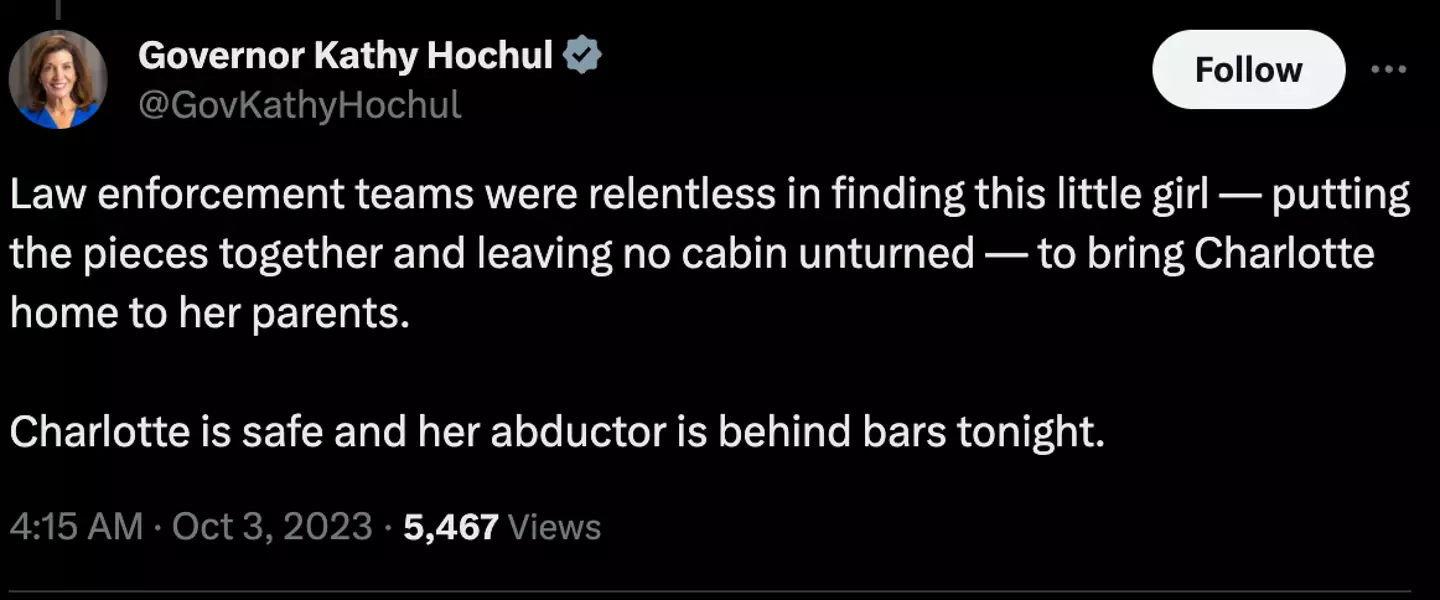 Gov. Hochul praised law enforcement's efforts.