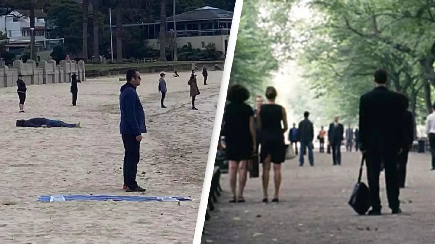 People creeped out by bizarre photo of people on a beach in a trance that looks like a 'zombie movie'