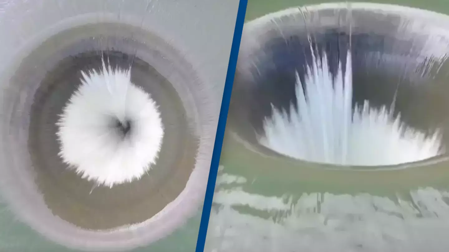 Man captures ‘terrifying’ footage after flying drone into lake's 'glory hole' where someone once died