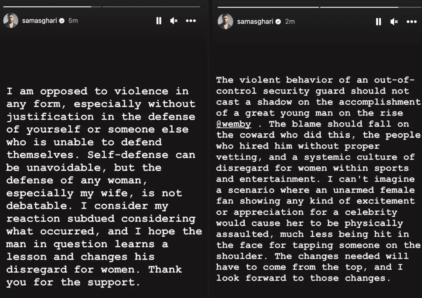 Sam Asghari said he hoped the security guard 'learns a lesson'.