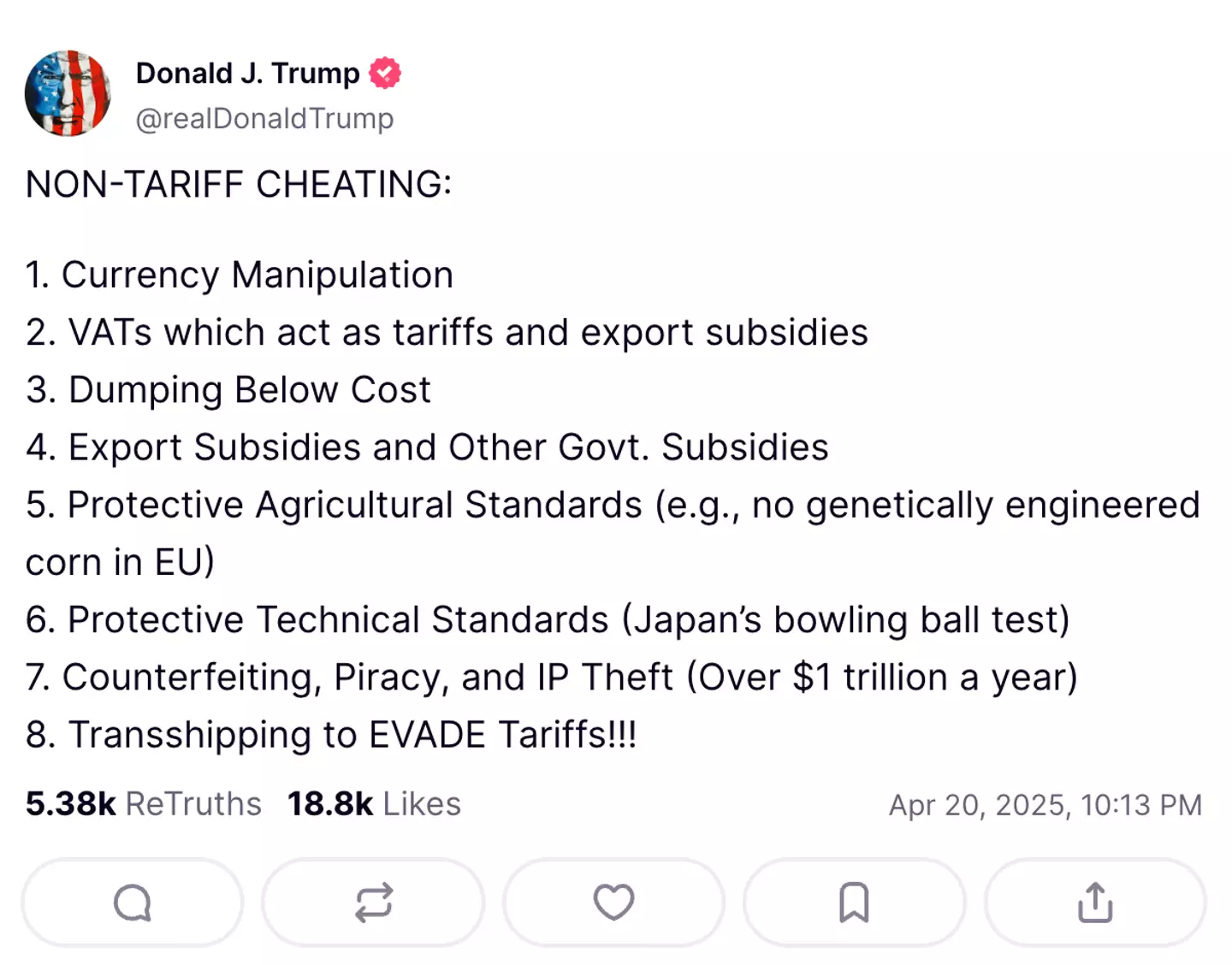 Trump issued the list yesterday (realDonaldTrump/Truth Social)