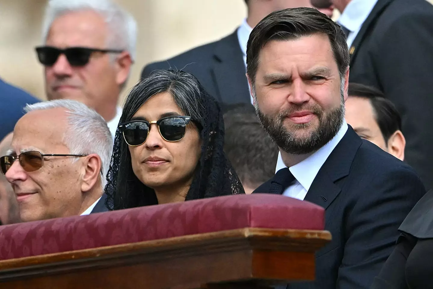 Vice-President JD Vance and his wife, second lady Usha Vance, pictured at Pope Leo's inauguration (ALBERTO PIZZOLI/AFP via Getty Images)